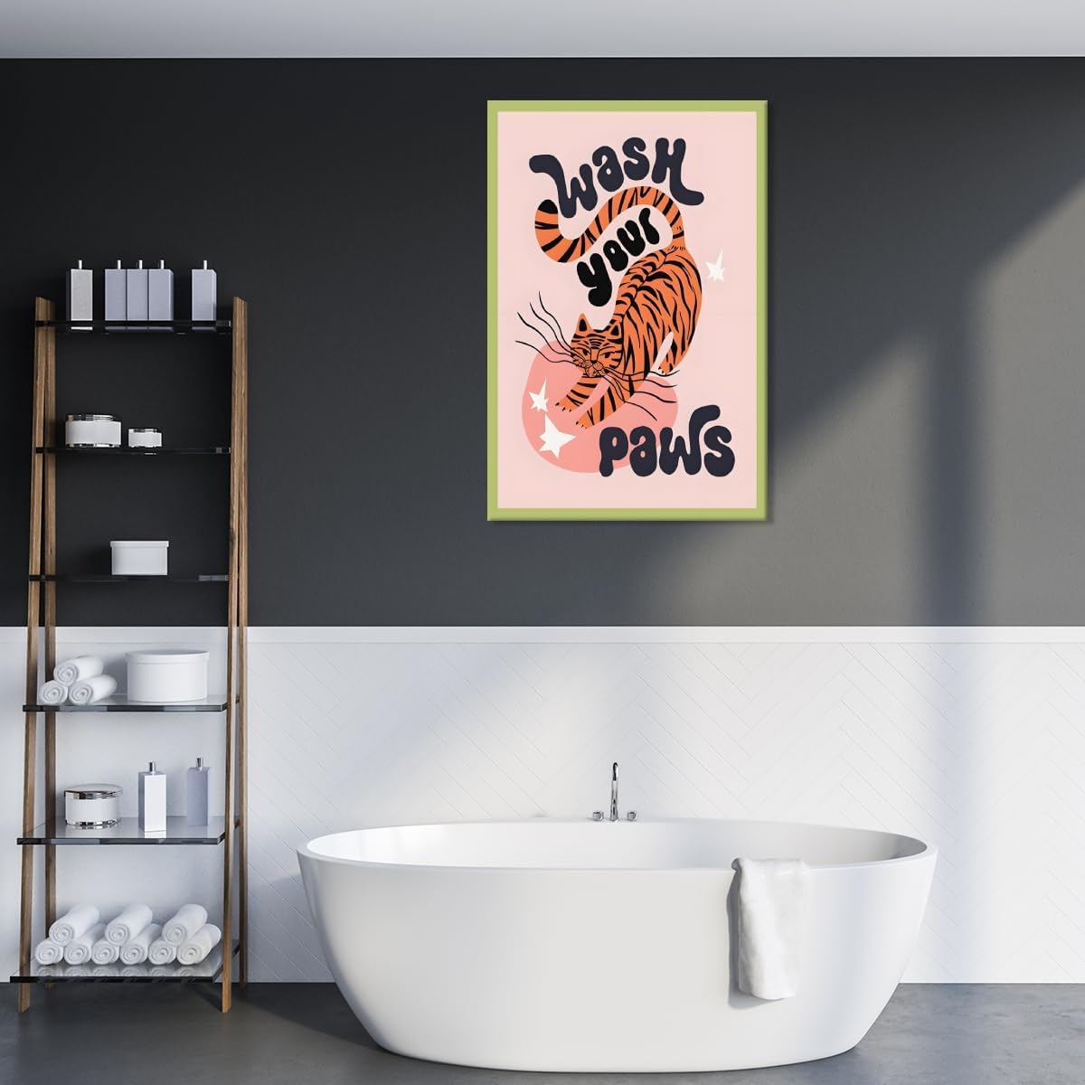 Funny Bathroom Wall Decor Funky Maximalist Wall Art Tiger Wash Your Paws Canvas Poster Trendy Animal Print for Home Apartment Dorm Bedroom Living Room Bathroom Decor Unframed 12x18inch image 5