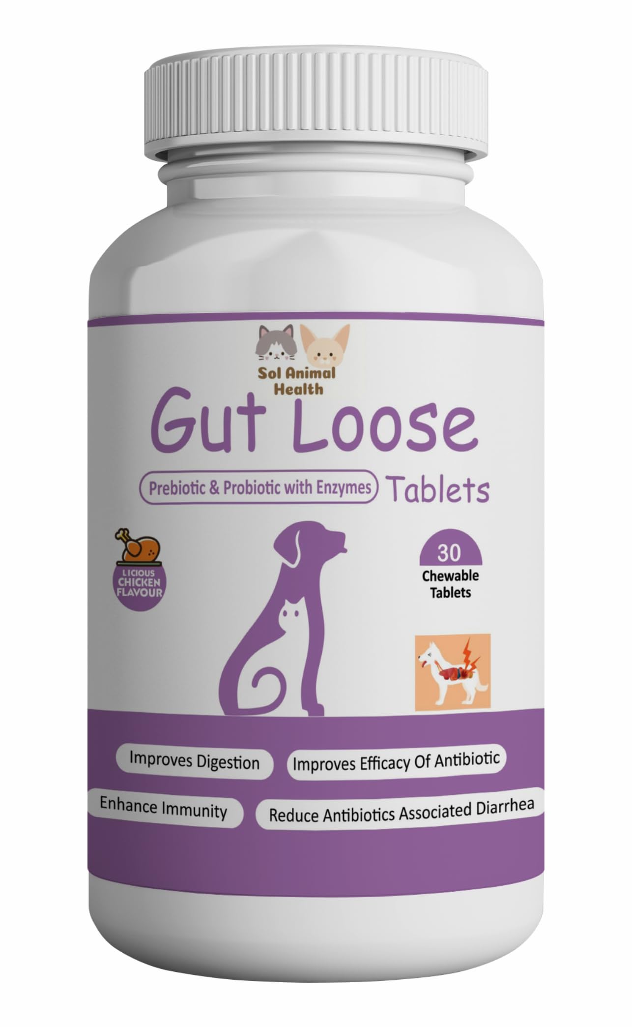 Gut Loose chewable tablets | Prebiotic and Probiotics with enzymes for pets | Gut Health tablets for Dogs and Cats | Improves Digestion | Immunity | for All Ages Breed Dogs & Cats | pack of 30 tablets
