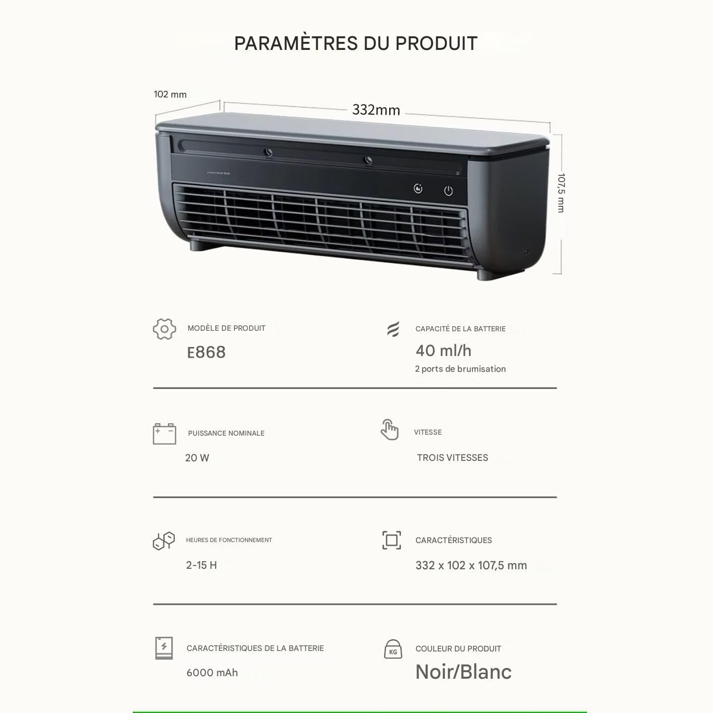 Ventilateur Rafraîchissant Ac Pour Pièce - Ventilateur de Climatisation Murale | Ventilateur Multifonction 3 Vitesses Recharge Sans Fil pour Intérieur Extérieur Maison Bureau Voyage