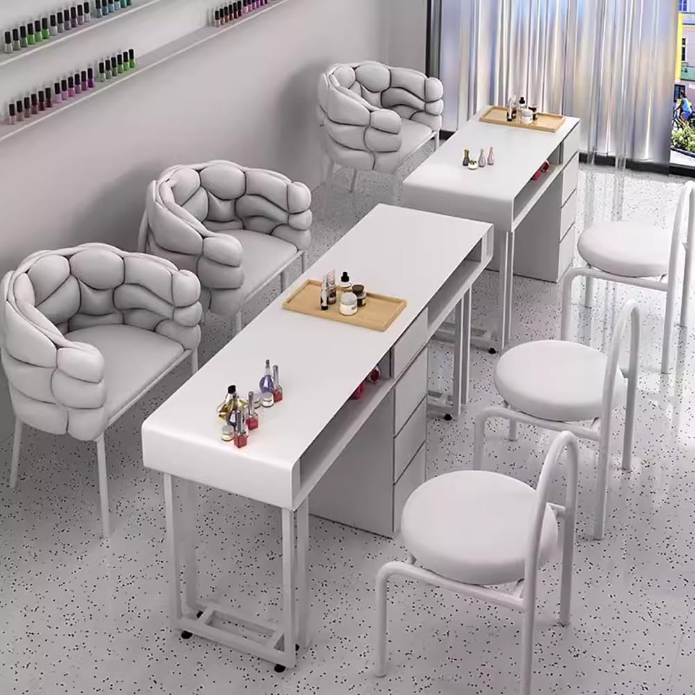 Mesa de manicura profesional con cajones y tablero enchufable, moderno escritorio de uñas para técnicos de uñas y artistas de maquillaje