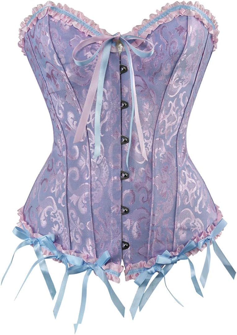 aocasdiy Women's Lace Up Overbust Corset | Bustier Lingerie Satin Floral Bustier Bodyshaper Top | Blue - 3XL-picture-42