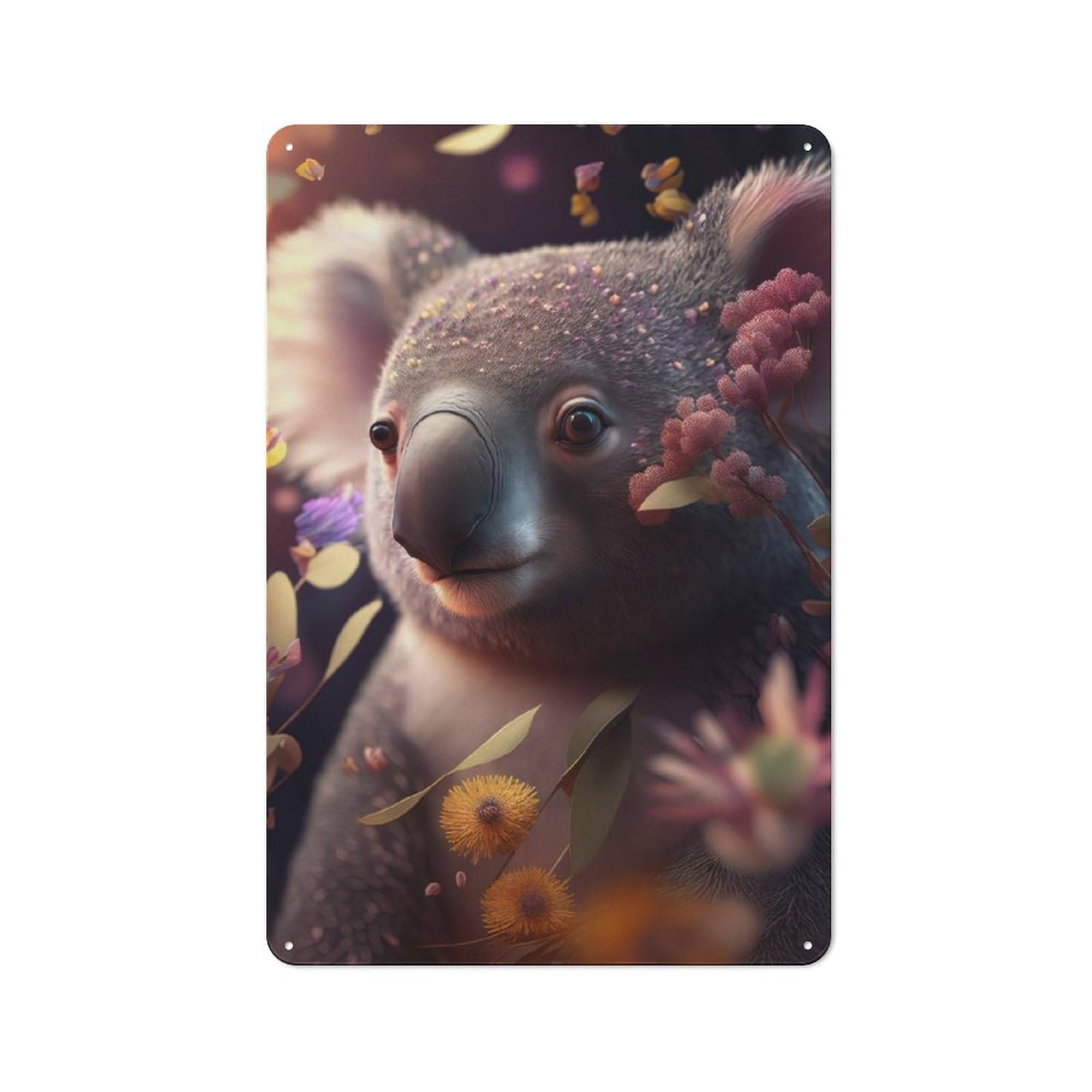 Junmoney Floral Flowers Koala Tin Wall Plaque 30X20cm With For Workshop Wall, Suited To Workshop Decor Fans, For Retro Home Interiors