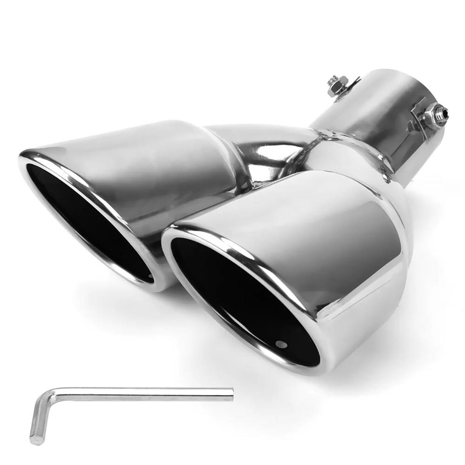 Embout d'échappement double sortie 63mm en inox chromé pour canule de silencieux voiture universelle