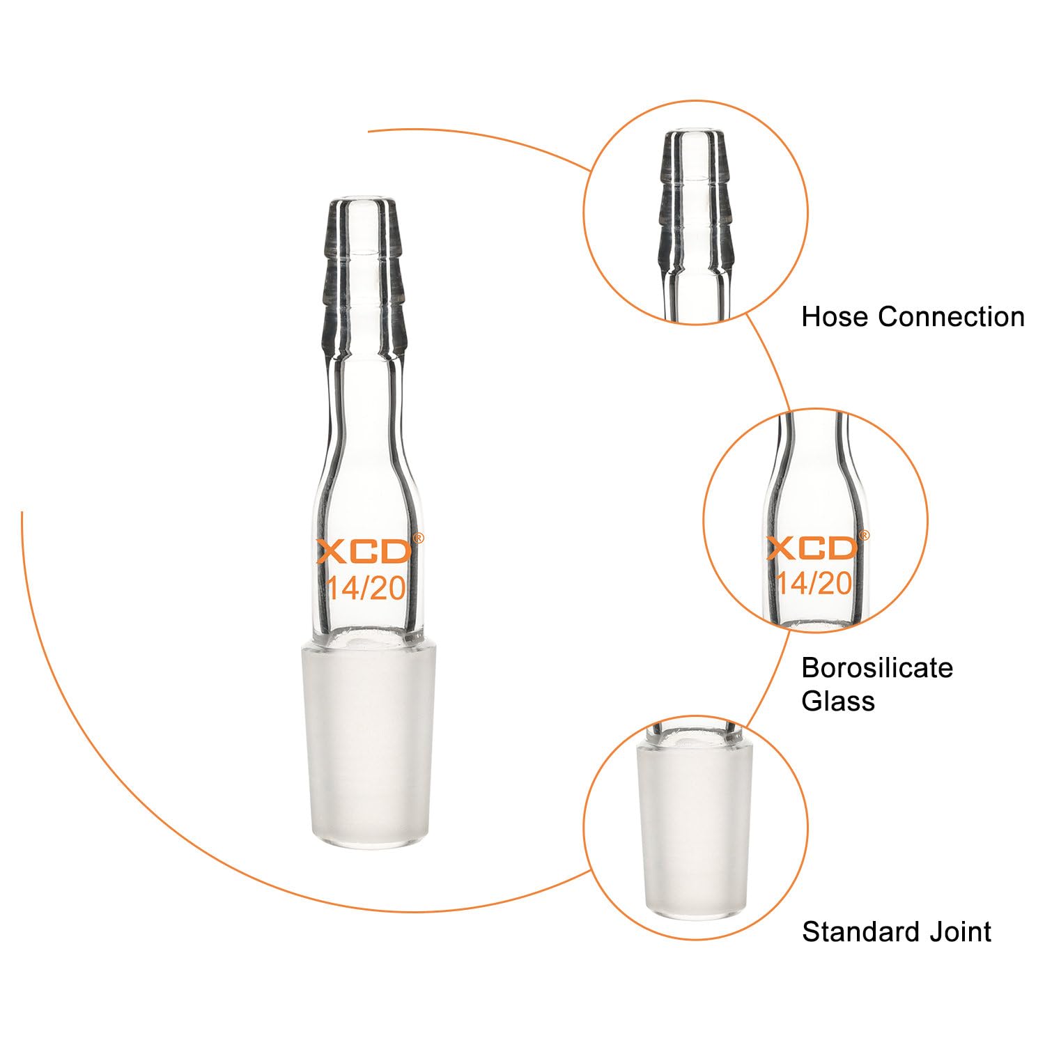 Glass Straight Tube Adapters - Single Male Joint, Sizes #10, #14, #19, #24, #29, #60