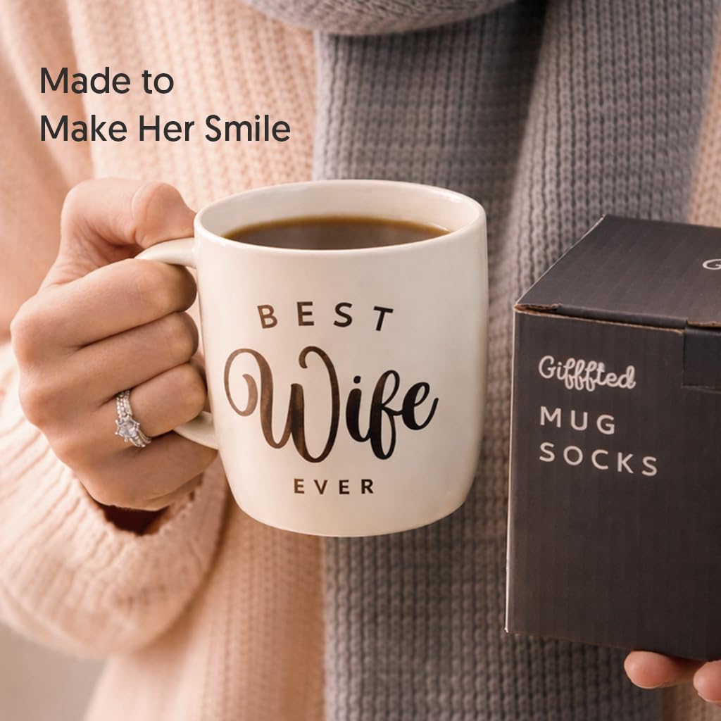 Triple Gifffted Worlds Best Wife Ever Coffee Mug and Socks Gift Set, 13oz