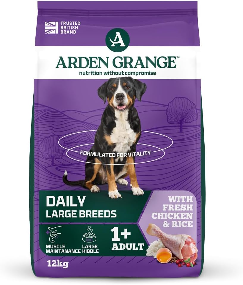 Arden Grange Adult Large Breed Dry Dog Food with Fresh Chicken and Rice, 12 kg, transparent