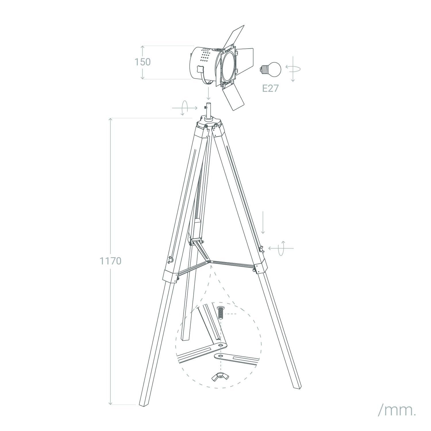 LEDKIA Lámpara de Pie Madera y Metal Bioskop Plateado | Decoración para Salón y Dormitorio | Base de Madera | Pantalla de Metal | Soporte 40W E27 | Protección IP20