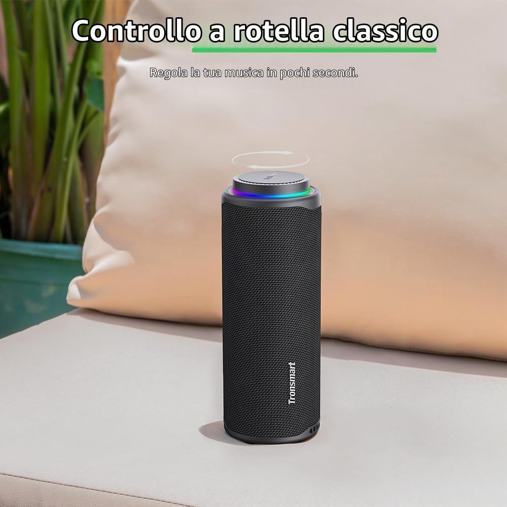 Tronsmart T8 Cassa Bluetooth Portatile da 40W, Luci LED, Protezione dall'acqua IPX7, Bassi Potenti con Suono Stereo Hi-Fi, Altoparlante Wireless con EQ per Campeggio, Ciclismo, Interni e Esterni