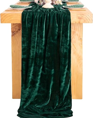 Miniatura 4 de Socomi Camino de mesa de terciopelo verde esmeralda de 20 x 120 pulgadas, 10 pies, lujoso algodón grueso, Navidad, Acción de Gracias, camino de boda