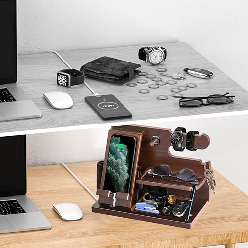 Miniatura 5 de Gifts for Men Wood Phone Docking Station for Mens Gifts for Christmas Husband Anniversary Dad Birthday Gifts for Men or Dad - Nightstand Organizer
