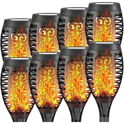 Liveasily 8 Pack Solar Torch Light with Flickering Flame, Waterproof Solar Halloween Lights Decorations, Solar Torches Halloween Decor for Garden, Yard, Porch
