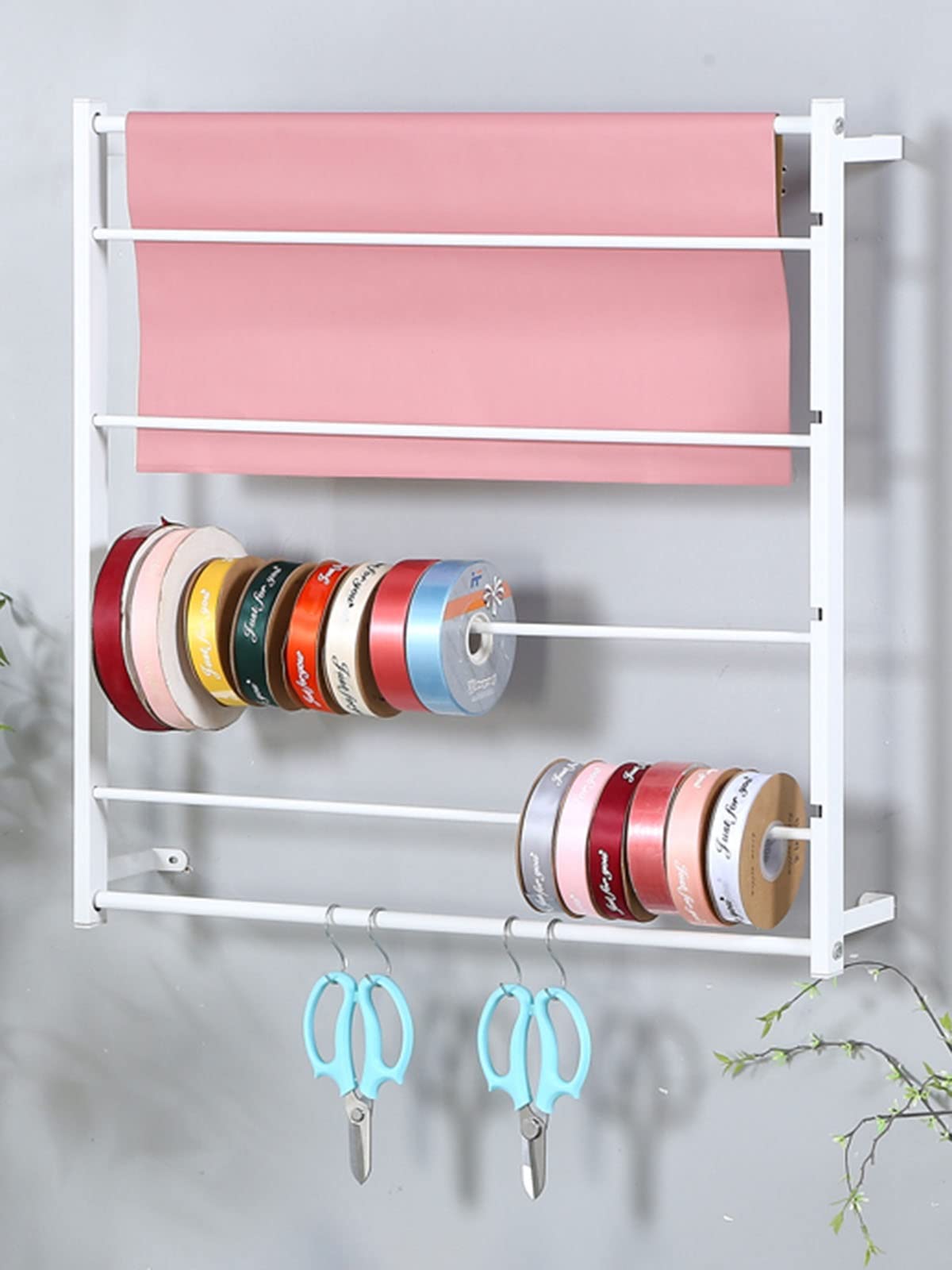 Geschenkband Regal, Schleifenband Halter Wand-Bandspendergestell Für Mehrere Rollen, Rolle/ Geschenkpapier/ Vinylrollen/ Stickerei Halter Für Floristen/ Handwerker, Für Bastelzimmer ( Color : White Küche, Haushalt & Wohnen