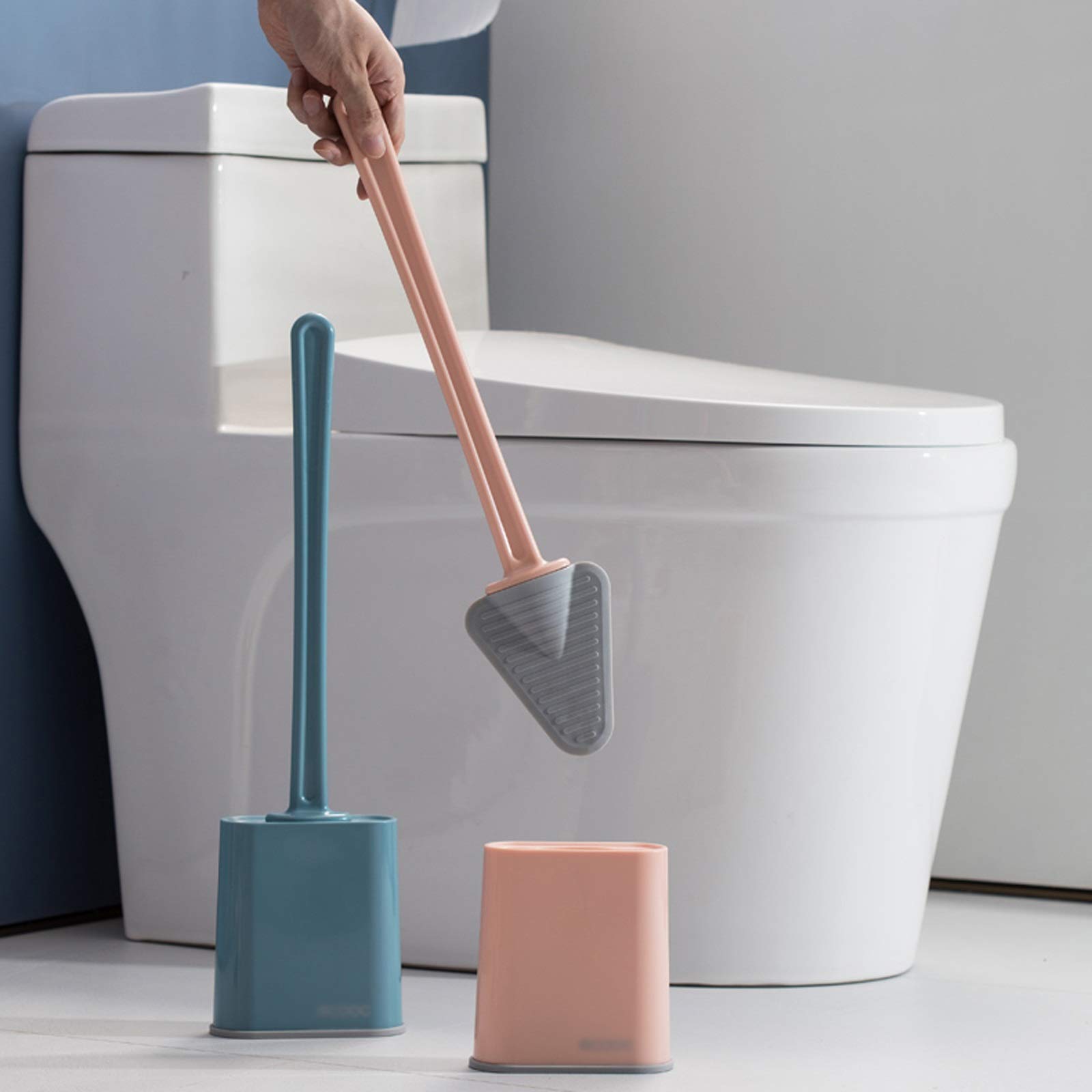 Escobilla de inodoro de silicona con mango largo, limpiador de inodoro doméstico, cepillo de látex para una fácil limpieza (disponible en rosa, azul, verde y negro) - Color: verde