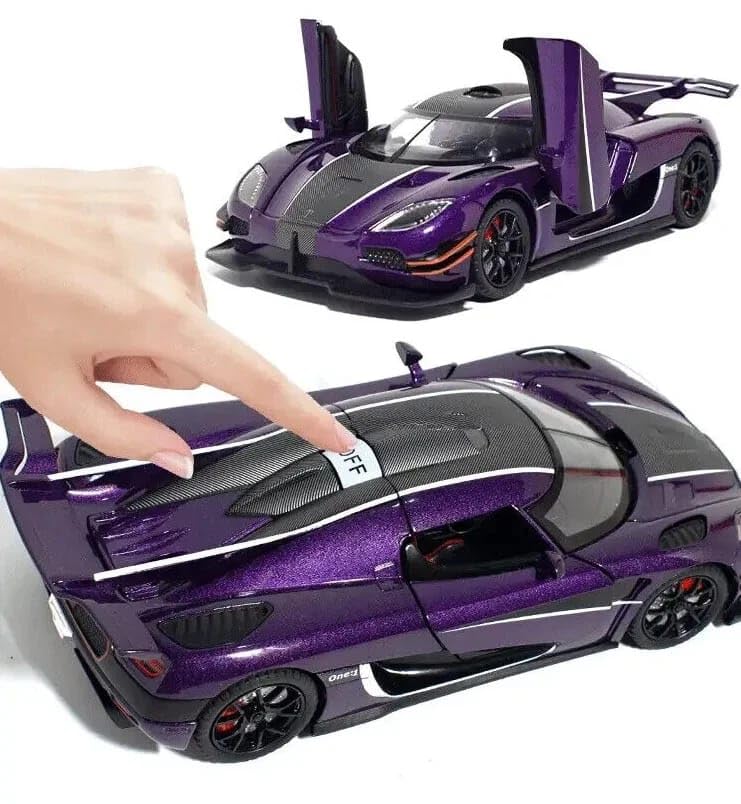 Image of 1:24 Scale Koenigsegg One:1 Diecast Model Car with LED Lights & Engine Sound | Premium Metal Body | Openable Doors via Roof Button | Realistic Collectible Toy for Kids & Adults-Purple