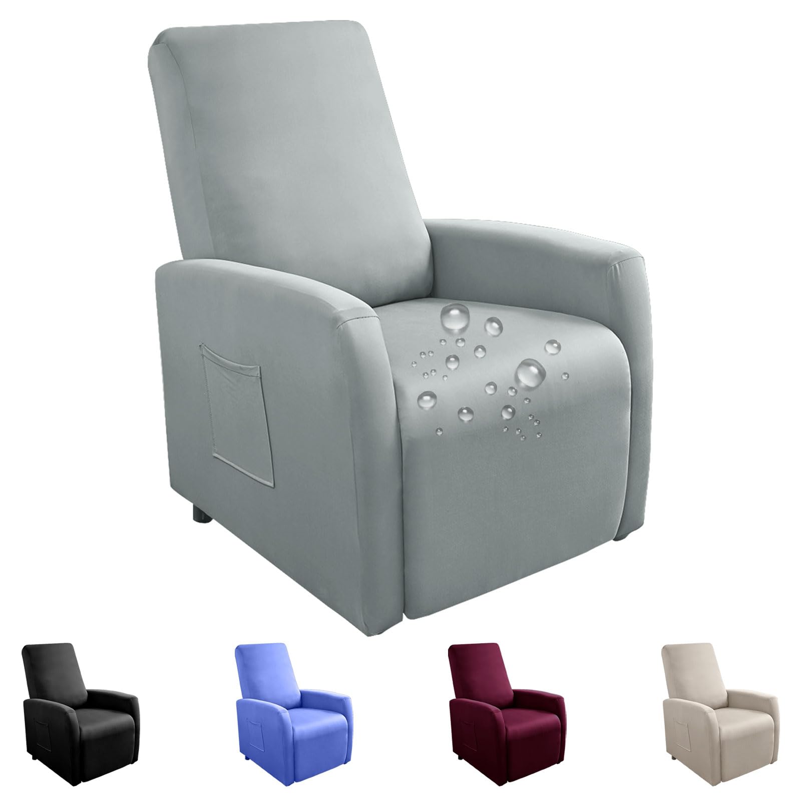 Coprisedia elasticizzato per poltrona relax completo, impermeabile, resistente agli spruzzi, elastico, poltrona relax, poltrona TV, colore: grigio chiaro