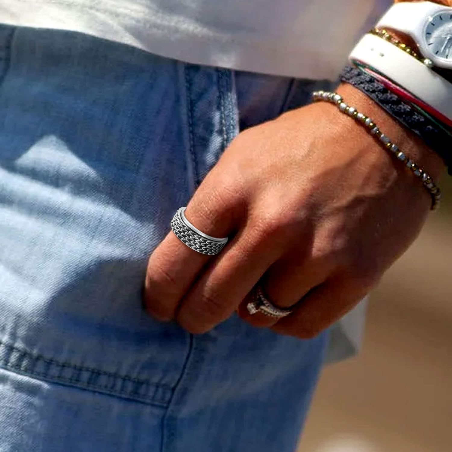 Nanafast Dragon Scale Anxiety Ring for Men Cool Stainless Steel Snake Dragon Scales Spinner Rings Fidget Ring Mens Ring - Image 4