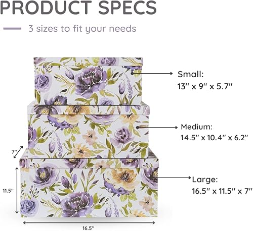 Miniatura 5 de Soul & Lane Cajas de almacenamiento decorativas de cartón con tapas para decoración del hogar - Purple Passion - Juego de 3 cajas de regalo grandes