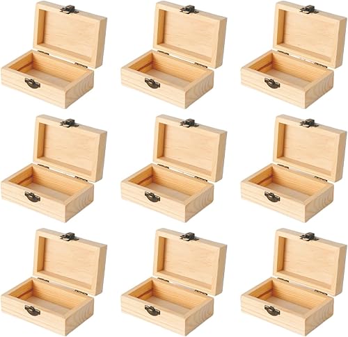 Miniatura 4 de 12 cajas pequeñas de madera para manualidades, cajas de madera sin terminar de 4.3 x 2.7 x 1.8 pulgadas con tapa, caja de recuerdo para