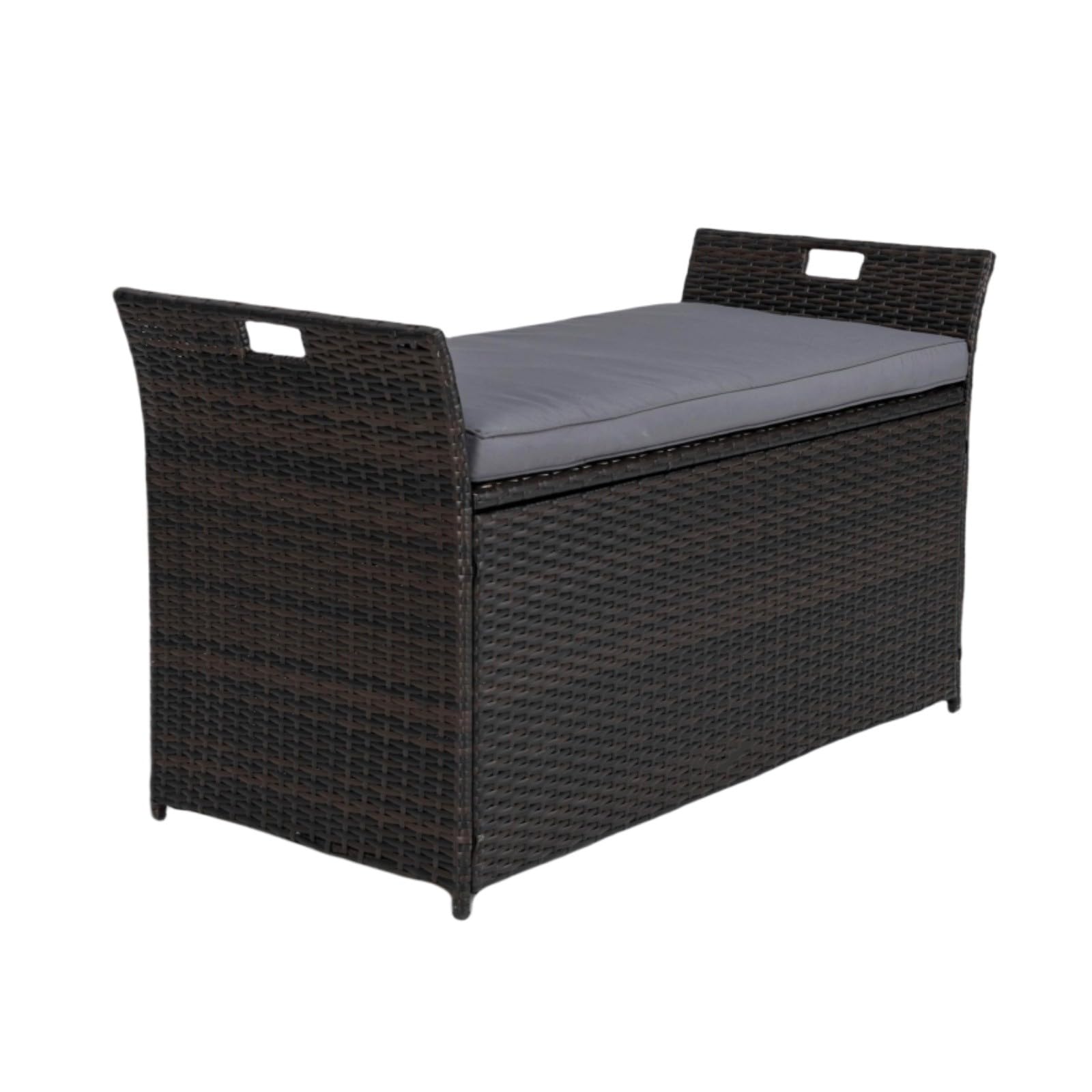 LIFEZEAL Aufbewahrungsbank Rattan, Gartenbank mit abnehmbarem Kissen, seitlichen Griffen, Aufbewahrungstruhe für Schwimmbad, Terrasse, Patio, Garten