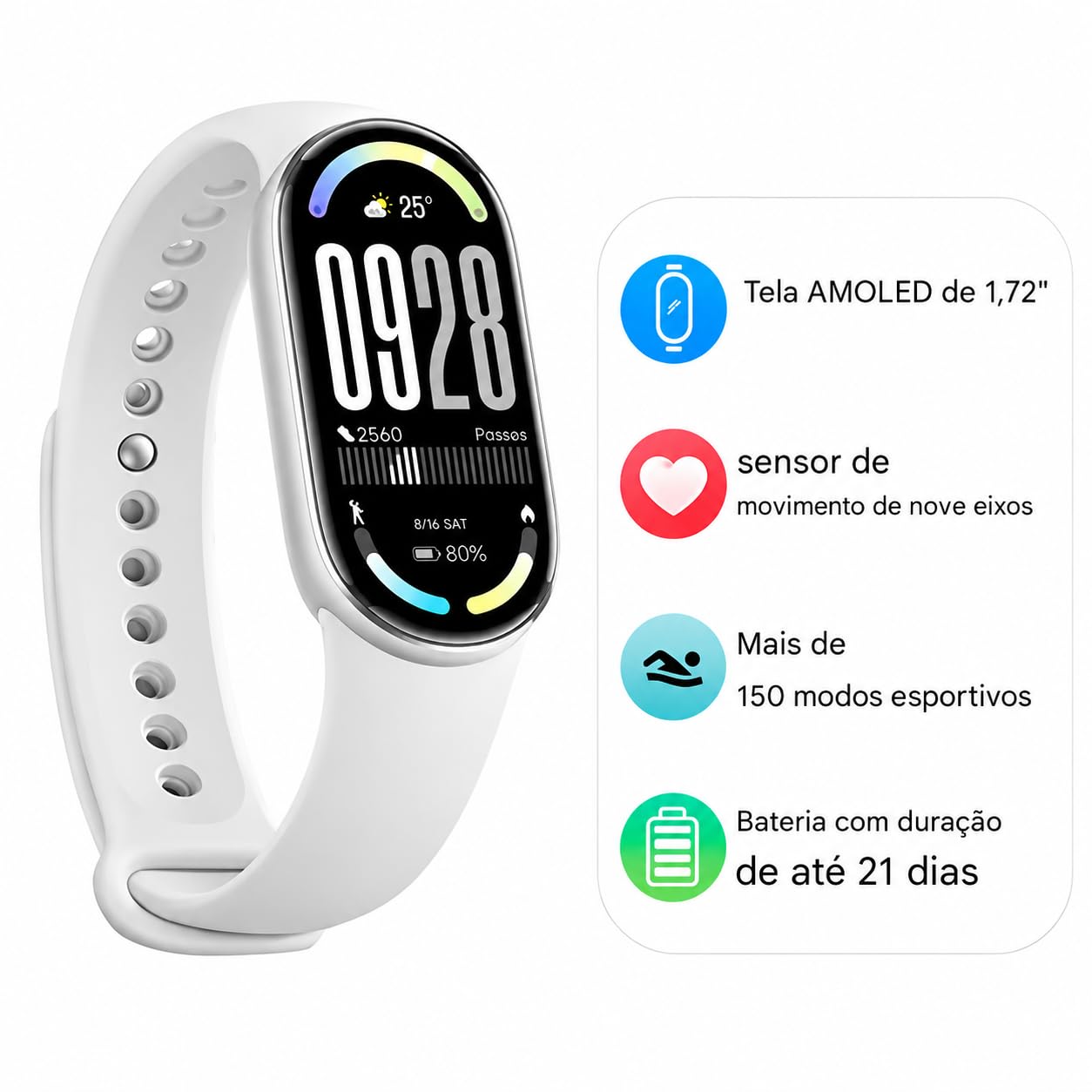 Xiaomi Smart Band 10 (2025)- Mi Smartwatch, Schermo AMOLED 1,72", Autonomia 21 giorni,150+ Modalità Sportive, Monitoraggio Della Frequenza Cardiaca, Analisi del Sonno, HyperOS 2, 5ATM (Argento)