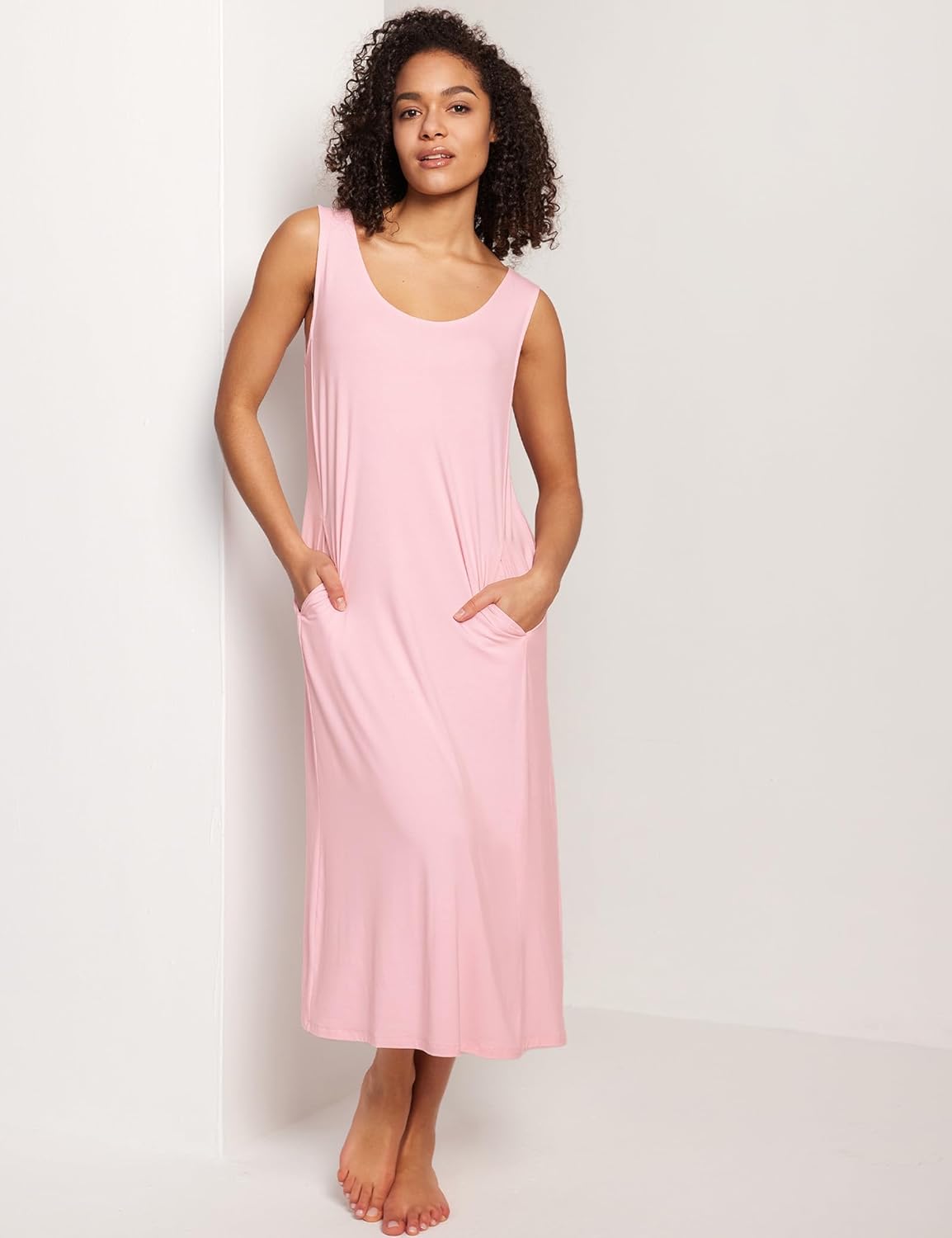 GYS Sleeveless Nightgowns for Women Soft Bamboo Viscose Night Shirts Tank Sleepwear with Pockets Long Sleep Dress - Image 4