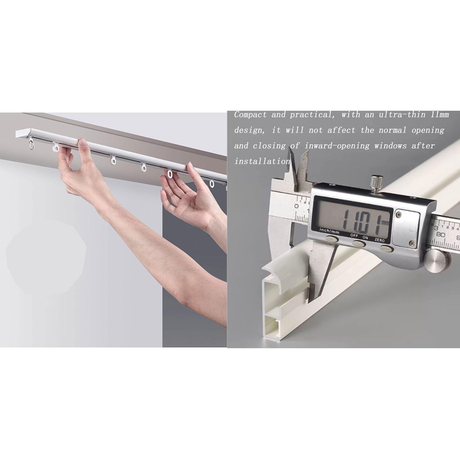 Rail de rideau en alliage d'aluminium ultra-mince, monté sur le dessus avec perforations, conception ultra-mince, adapté aux baies vitrées et aux salles de bains(210cm)