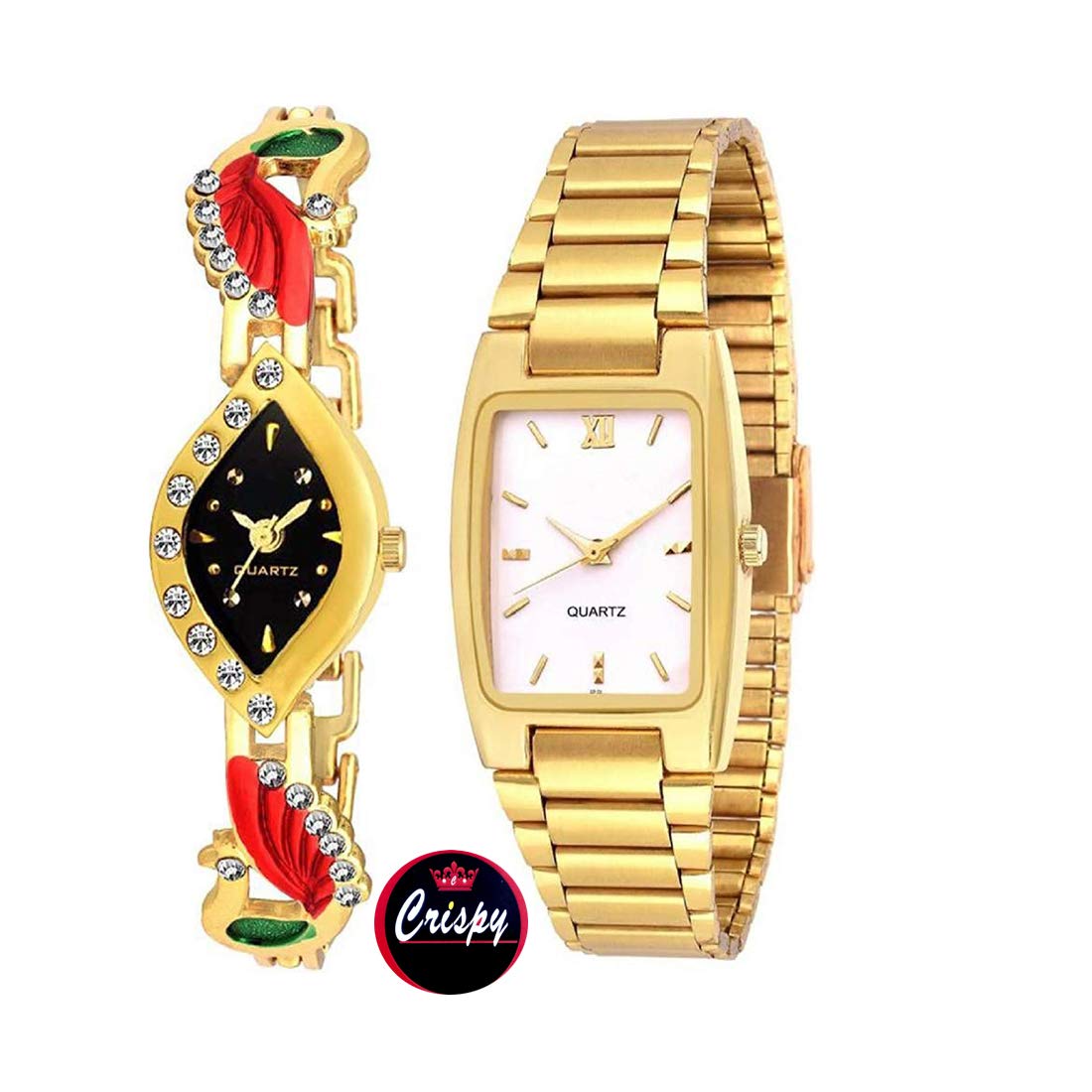crispy Peacock Studded Analog Angular Dial Combo Watch for Mens & Womens Gold Color Chain Strap… (B07MY5S9KP) Amazon Price History, Amazon Price Tracker