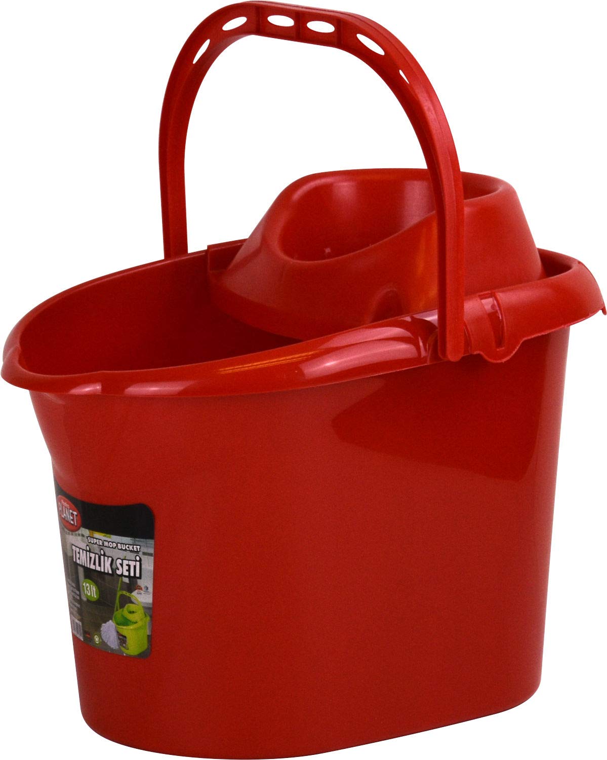 13lt Plastic Mop Bucket with Detachable Strainer (Red)