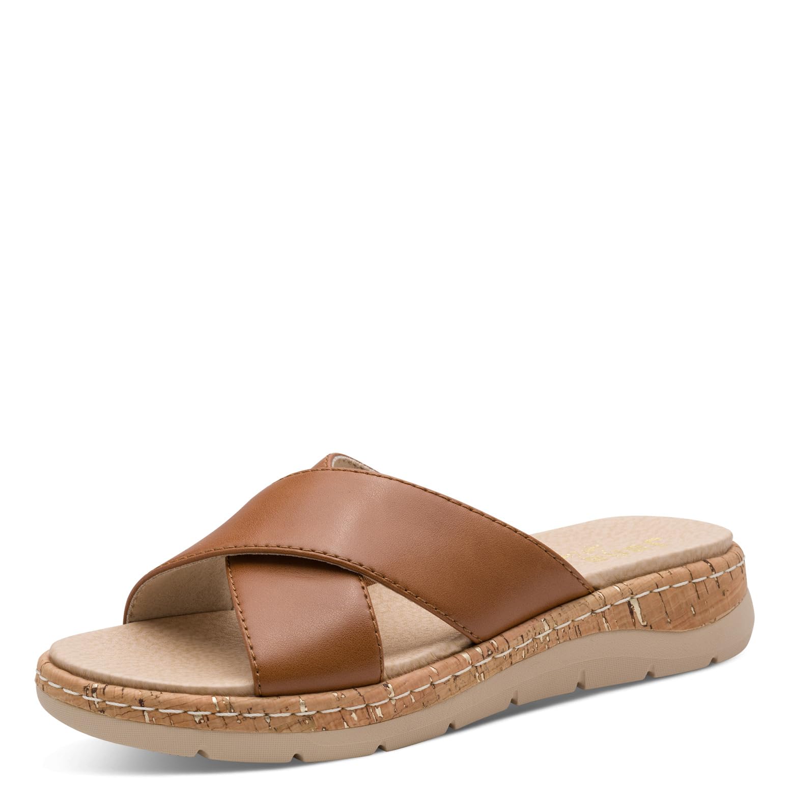 Jana Women's Softline Leather Wedge/Plat Mule 8-27701-46 Flat Sandals, Cognac, 41 EU