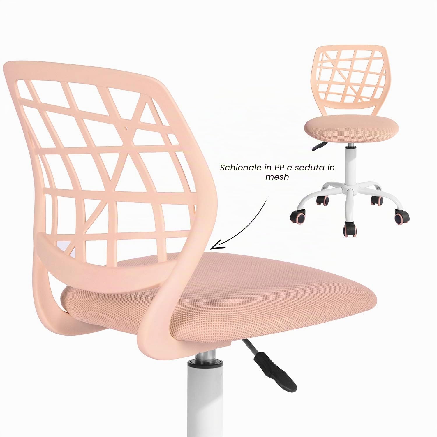FurnitureR Sedia da ufficio a casa, seduta per computer moderna e regolabile, sedia da ufficio senza bracciolo girevole, sedia da ufficio per giovani, sala studio, rosa