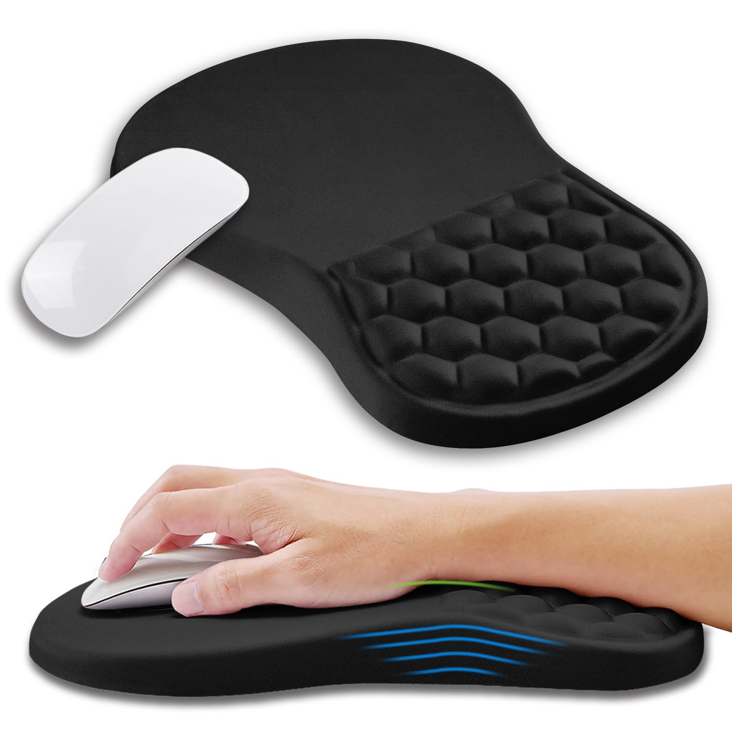 Sponsored Ad - Kuosgm Ergonomic Mouse Pad Wrist Support with Memory Foam Massage Bulge, Carpal Tunnel Pain Relief Mousepad Wrist Rest for Mouse(12x8 inch, Black)