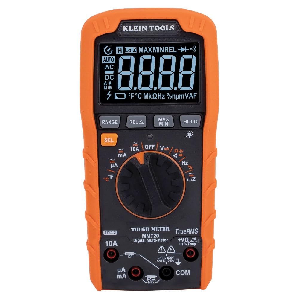 Klein Tools Multimetro digitale MM720, TRMS Auto-Ranging, bassa impedenza (LOZ), tensione 1000V AC/DC, corrente CA/CC 10A, resistenza 60 MOhms