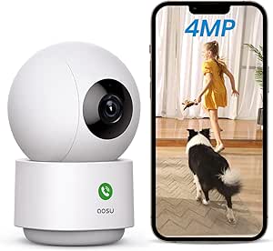 AOSU 4MP Indoor Security Camera, 2.5K Baby Monitor Pet Dog CAM, 5GHz/2.4GHz Wi-Fi Camera Surveillance Interieur, 360° Motion Tracking Pan/Tilt, IR Night Vision, 2-Way Audio, Compatible with Alexa asin的图片