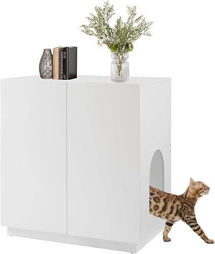 Vista 65 de unipaws – Banco de almacenamiento y orinal para gatos, cubierta de caja de arena con estructura de madera resistente, almacenamiento amplio, fácil