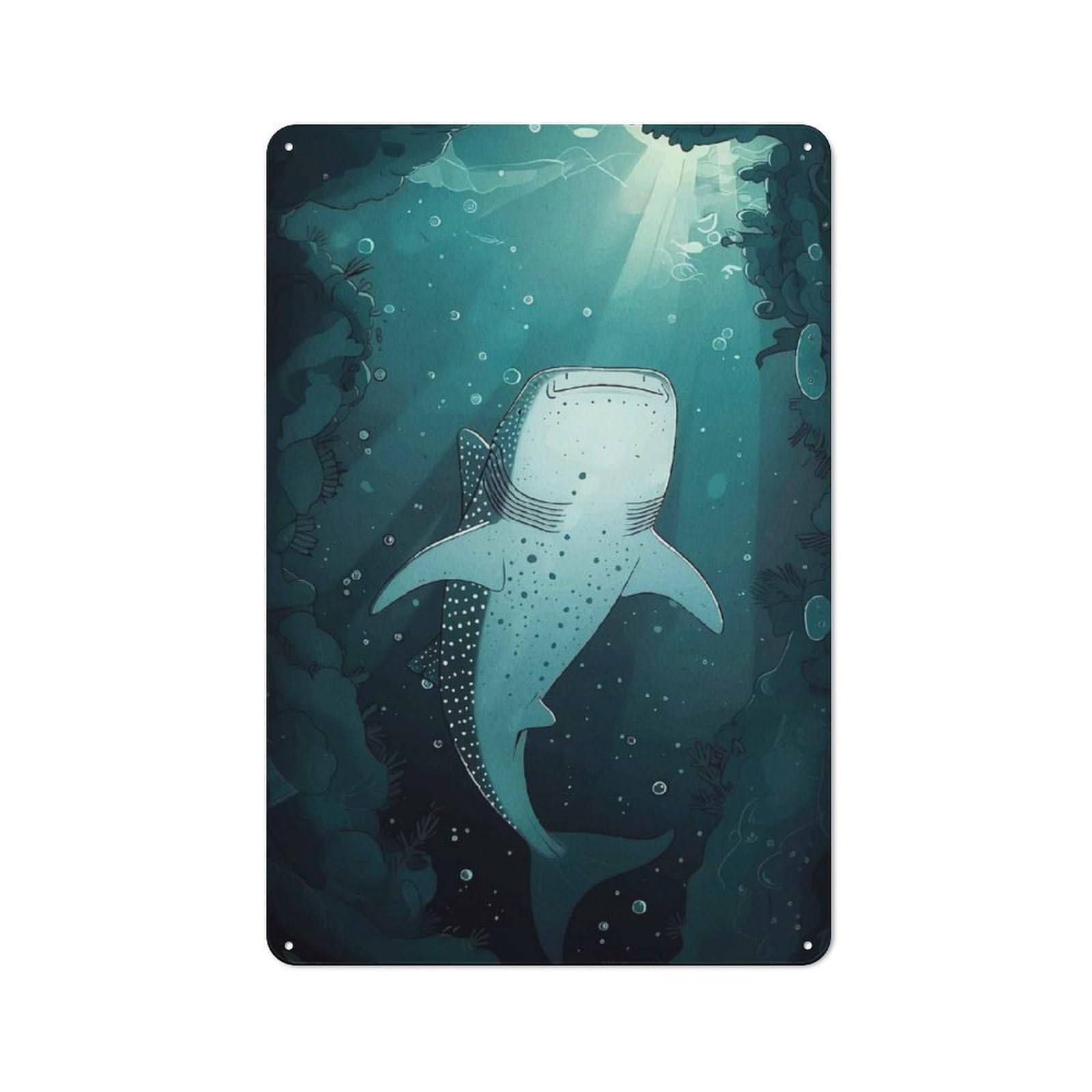 Junmoney Style-17 Whale Shark Underwater Vintage Tin Wall Plaque 30X20cm For Hobby Room Or Studio, A Decorative Metal Sign For Hobby Rooms And Studios