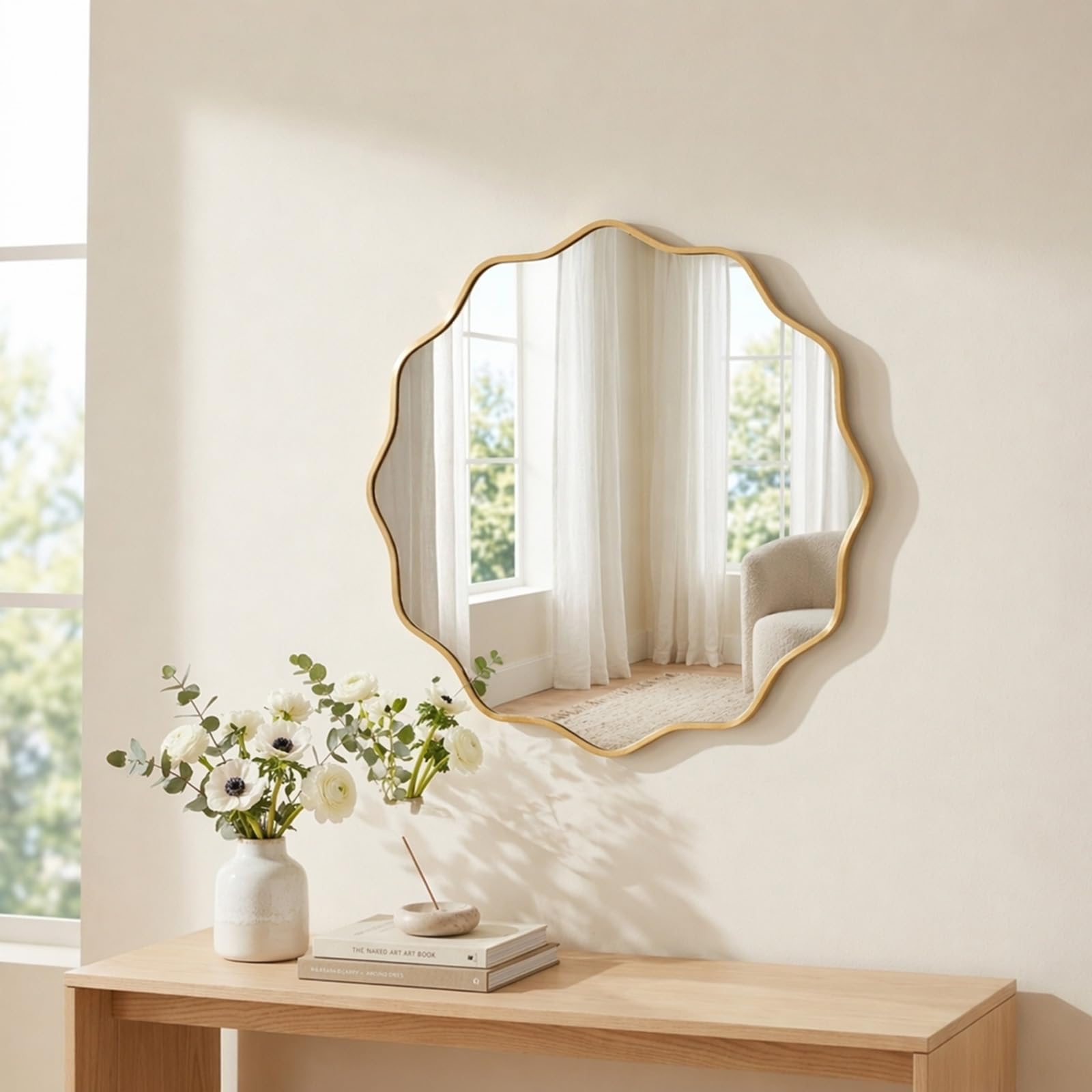 SUNNYNEST Geometric Wall Mirror Frameless Polygon Mirror 50cm / 60cm, Modern Decorative Wall Mirror for Bathroom Bedroom Living Room Hallway, Crystal Clear Reflection Wall Mounted Mirror (Gold 50 cm)