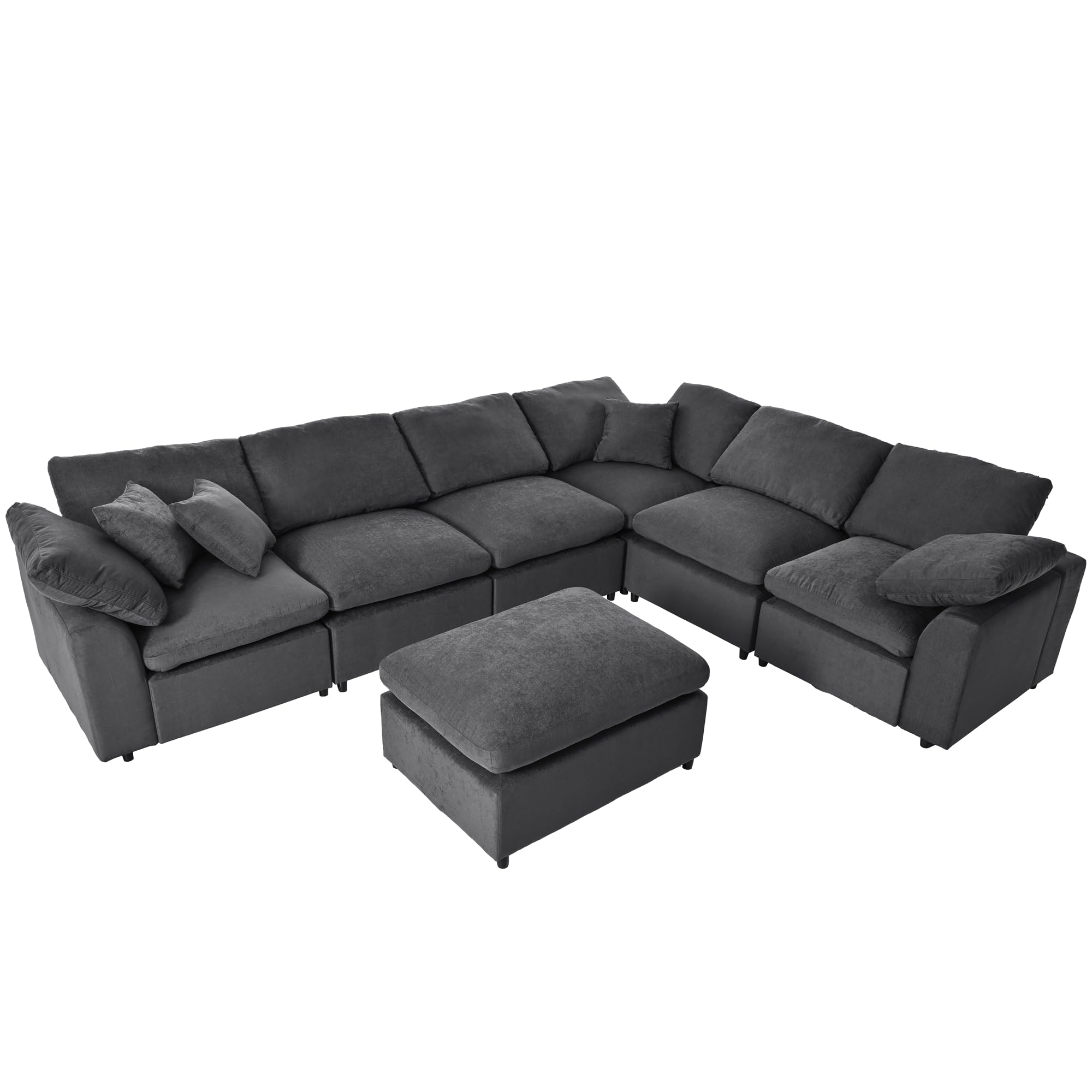 Eafurn Deep Seat Convertible Modular Sectional Sofa with Movable Ottoman, L/U Shaped Oversized Corner Couch with Throw Pillows,7 Seater Polyester Upholstery Sofa&Couches for Living Room Furniture-INCOMPLETE 