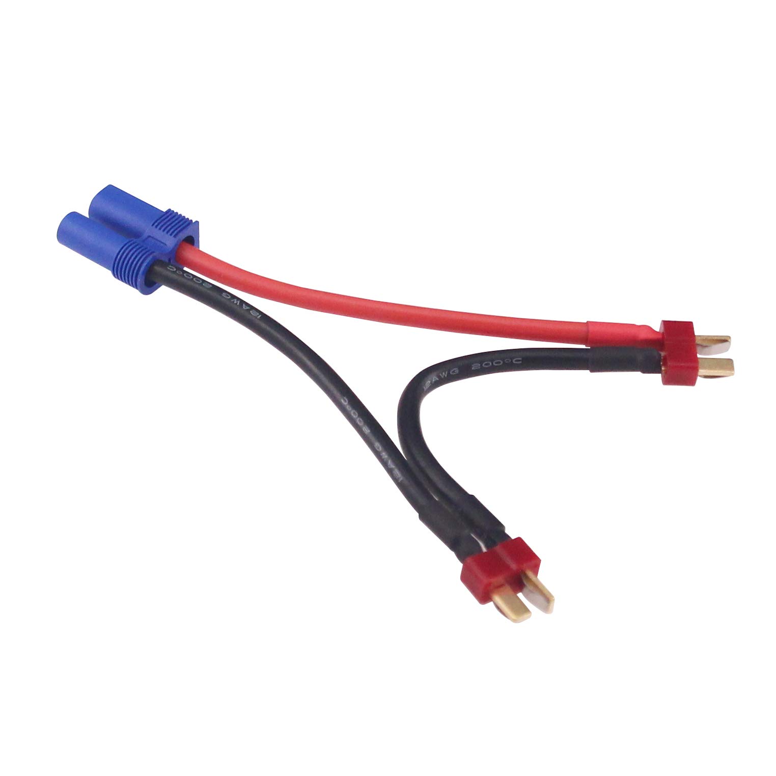 BDHI Series Battery Adapter Cable – 1 Female Deans (T-Plug) To 2 Male EC5 Connectors, 12AWG Wire, 10cm Length - View #2