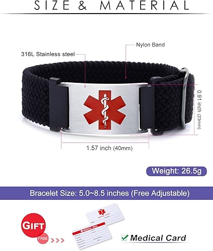 Miniatura 4 de Pulseras deportivas personalizadas de alerta médica para mujeres y hombres  Pulseras de identificación médica personalizadas con grabado gratuito