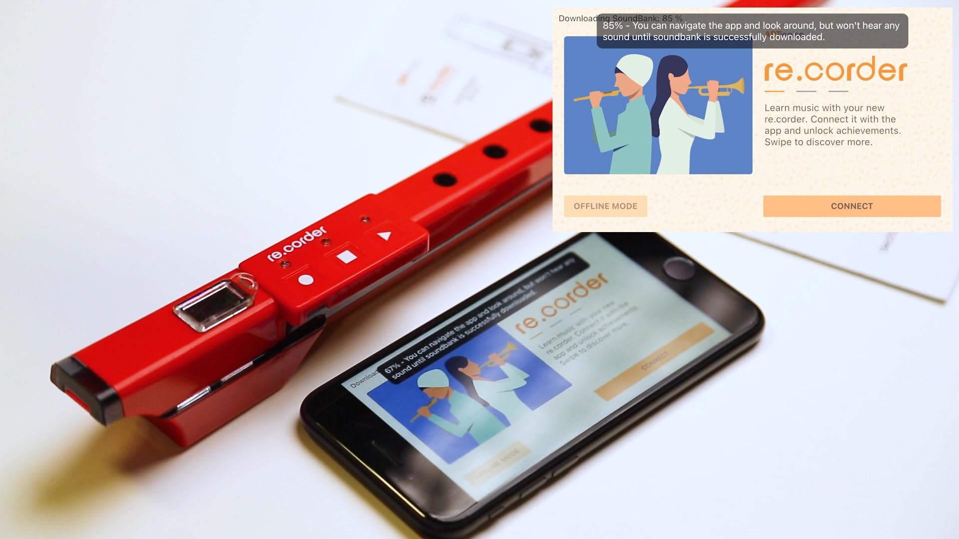 ARTinoise re.corder,flauto acustico digitale e controller MIDI wireless,App mobile 32 timbri,spartiti e esercizi su basi musicali,diteggiature personalizzabili,4 modalità di riproduzione (ROSSO)