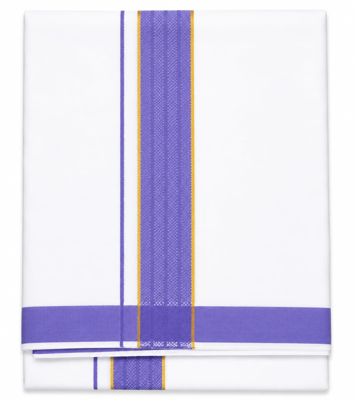 Traditional Mens Pure Cotton Kerala Dhoti, Pure White Colour, Fancy Border 3 Line Dobby Design, 4.00 Metres Size Double Layer Dhoti/Mundu/Veshti-picture-45