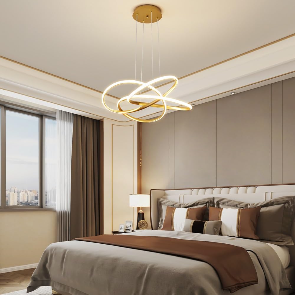 Luce del pendente del LED Lampada a sospensione moderna dell'oro soffitto Luce decorativa del pendente Lampadario creativo del LED Dimmable con il telecomando Lampade a sospensione moderne del progett