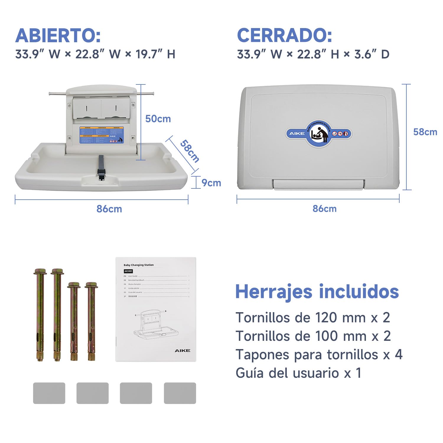 AIKE Unidad de Cambio para Bebé Comercial, Horizontal de Pared Plegable, Conforme a CPC, (Blanco Grisáceo)