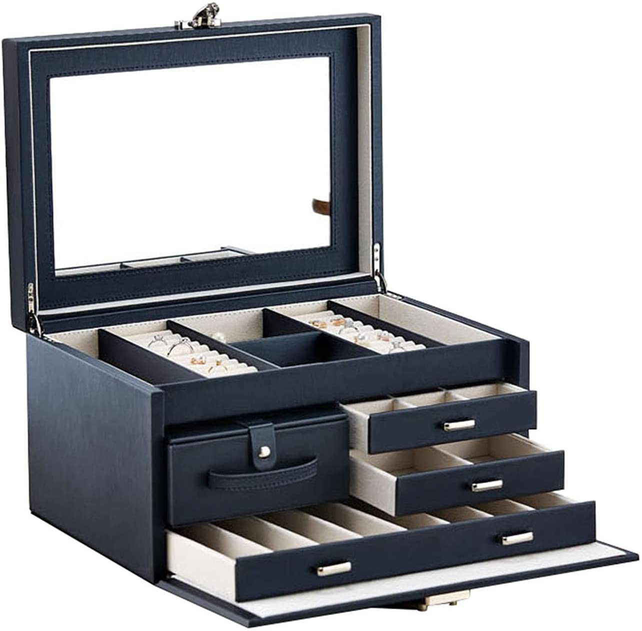 Storage Box Jewelry Box Jewellery Organizer Large Storage 4 Layers with Mirror and Lock Jewelry Neatly Organizer Necklace