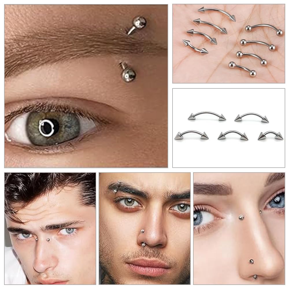 Bijoux de Piercing Corporel, 16G Acier Chirurgical Piercing de Sourcil 10 Pièces Diaphragme Piercing de Sourcil Barre Courbée Piercing de Lèvre 1,2mm Piercing Clou de Lèvre 6mm 8mm 10mm 12mm
