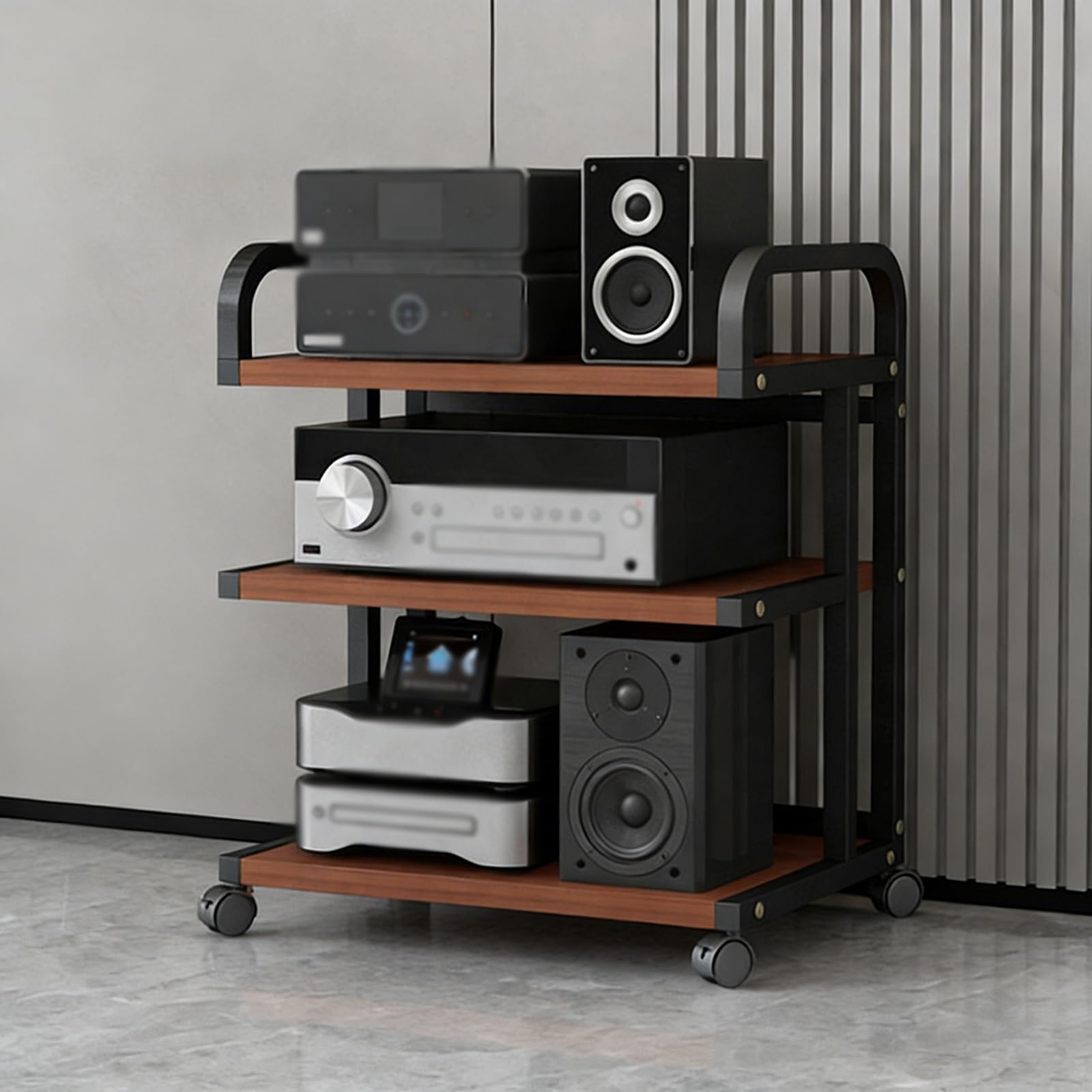 YLLFFLL 3-tier Audio Component Rack Tower Media Stereo Stand Equipment Shelf on Wheels, Hi Fi Stands and Cabinets for Gaming Room, Open Storage Racks(#3)