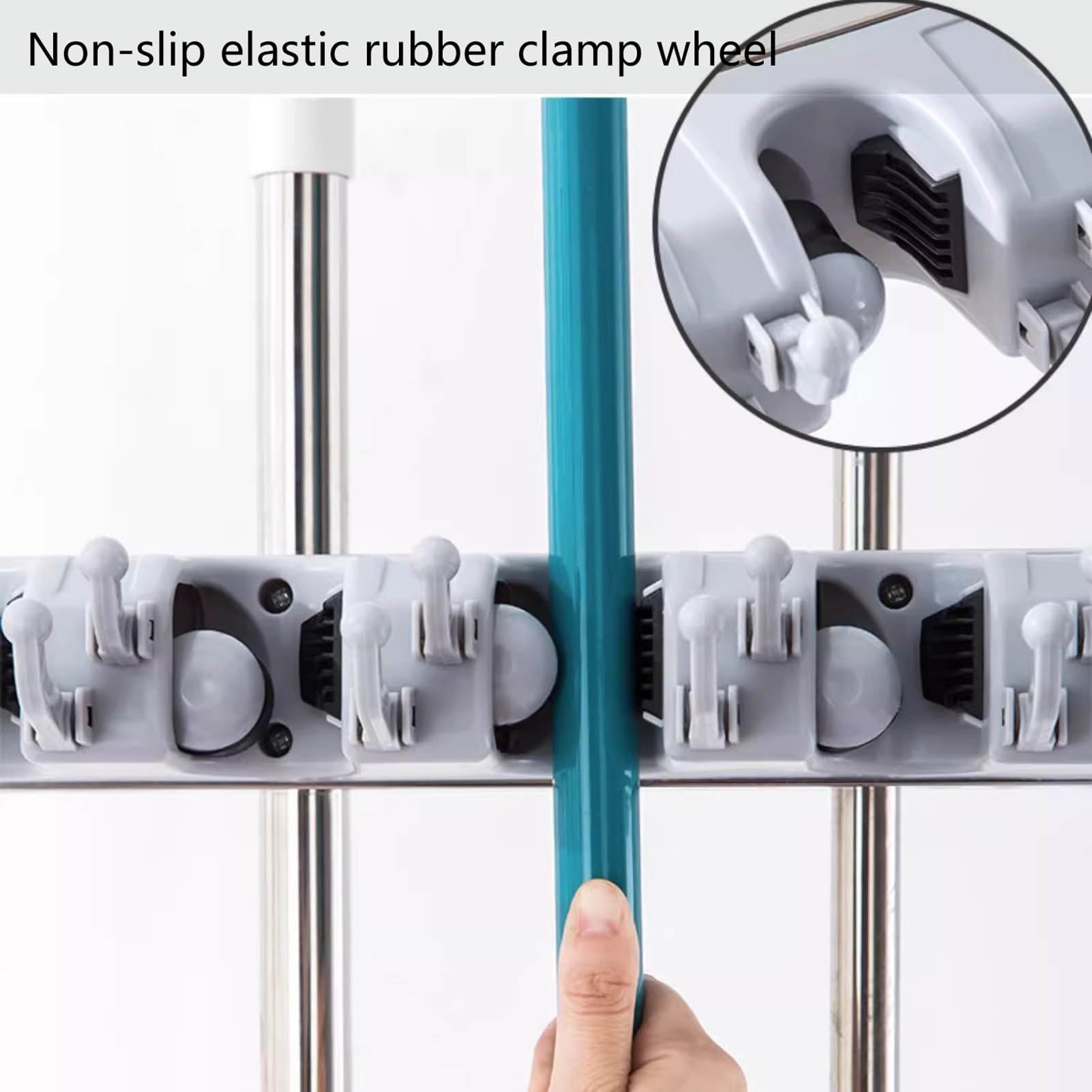 Edelstahl-Moppständer, Besenständer mit Haken, Reinigungswerkzeugwagen, beweglicher Besenständer, Mopp-Abflussständer for Schule, Fabrik, Hotel, Fabrik