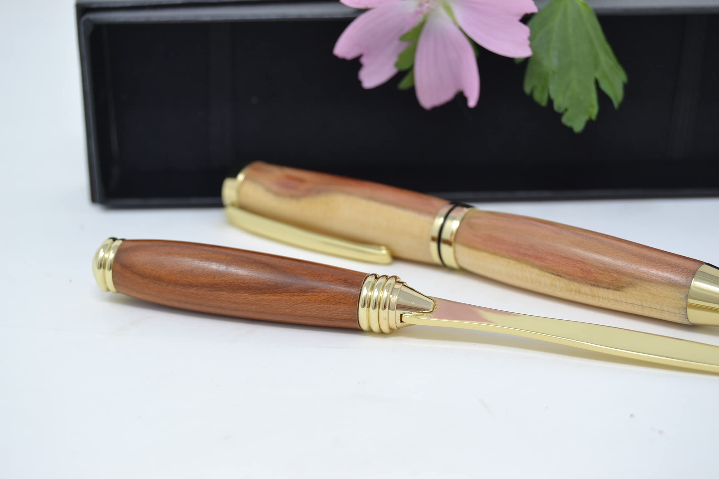 Kugelschreiber Set - Holz Geschenkset - Holzkugelschreiber mit Brieföffner - Zwetschke - 24k vergoldet - nachfüllbar - Handarbeit twist Pen Geschenk Geschenkidee Unikat handmade