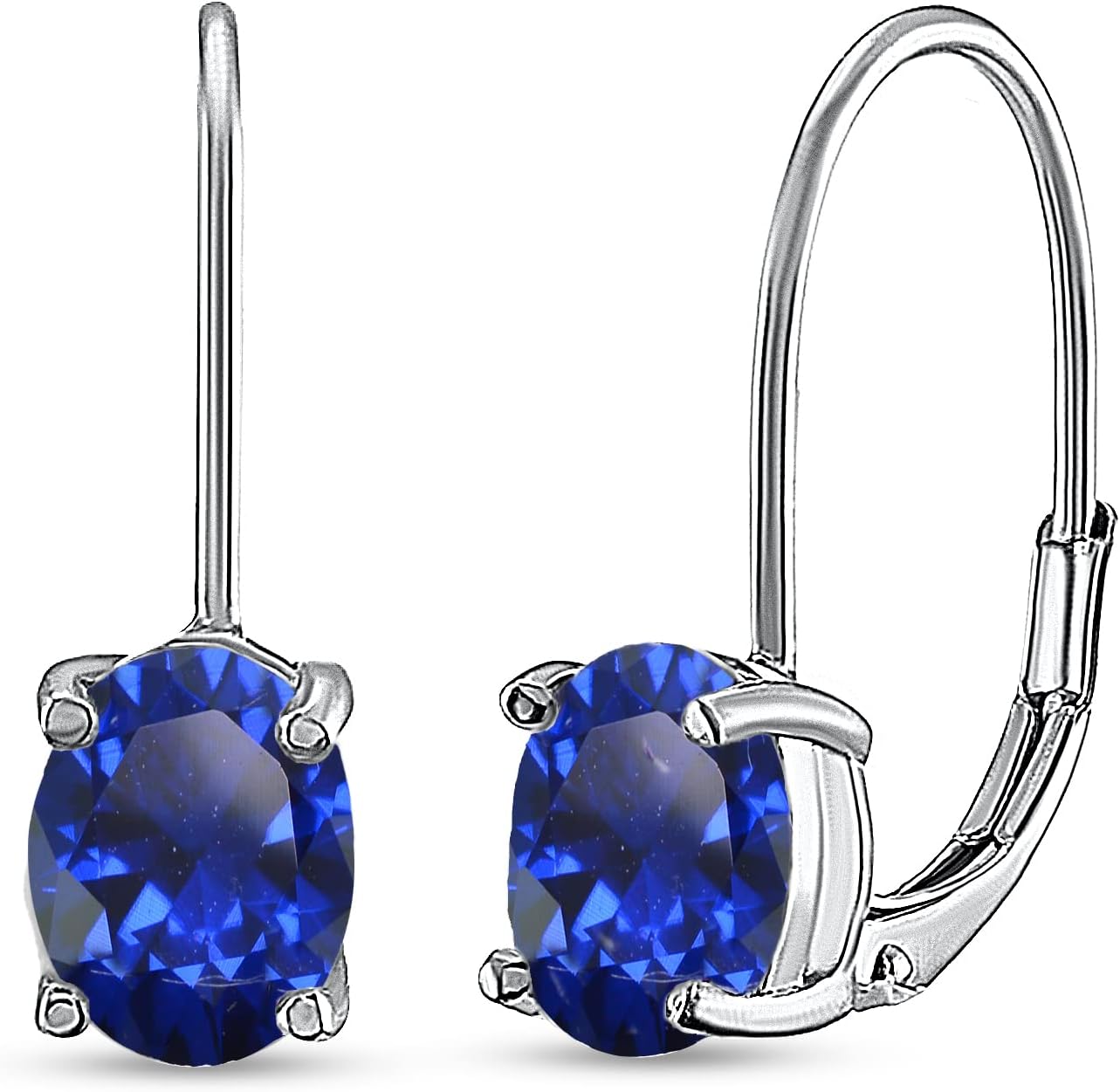 Sterling Silver 8x6mm Oval Genuine, Created or Simulated Gemstone Birthstone Leverback Drop Earrings for Women