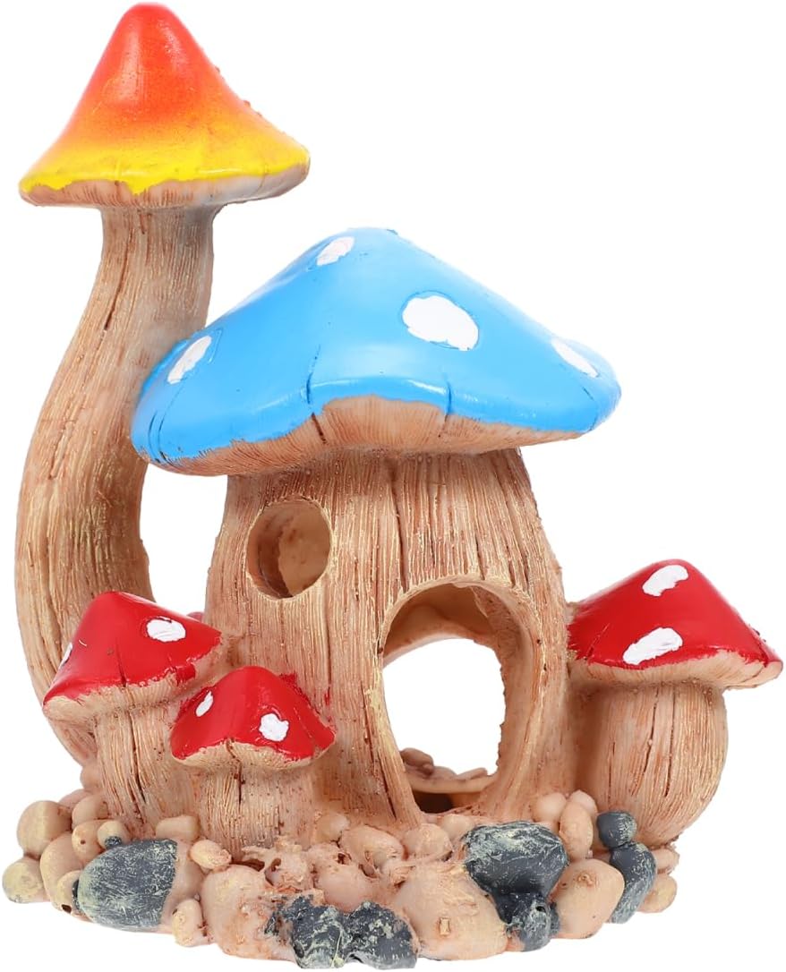 NOLITOY Mushroom Aquarium Decorations Fish Tank Shelter Realistic Resin Mushroom House for Easy to Set up and Decorative